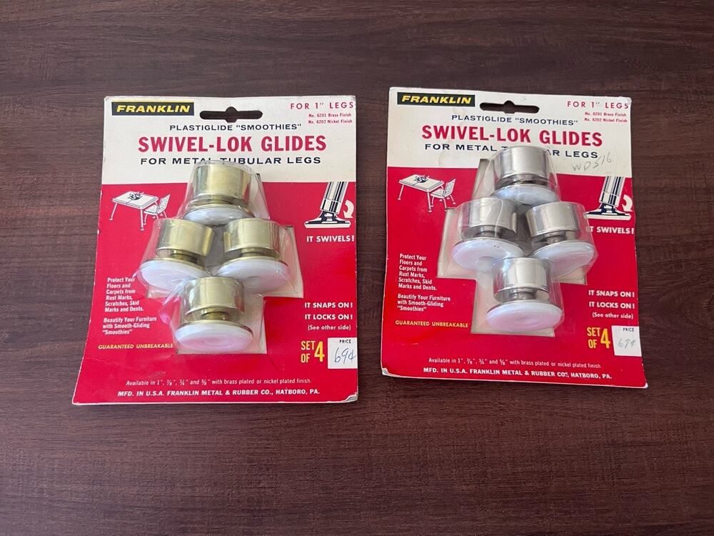 NEW Vtg Lot of 2 Franklin Swivel Lok Glides set 4 for 1" Chair Leg Gold Silver